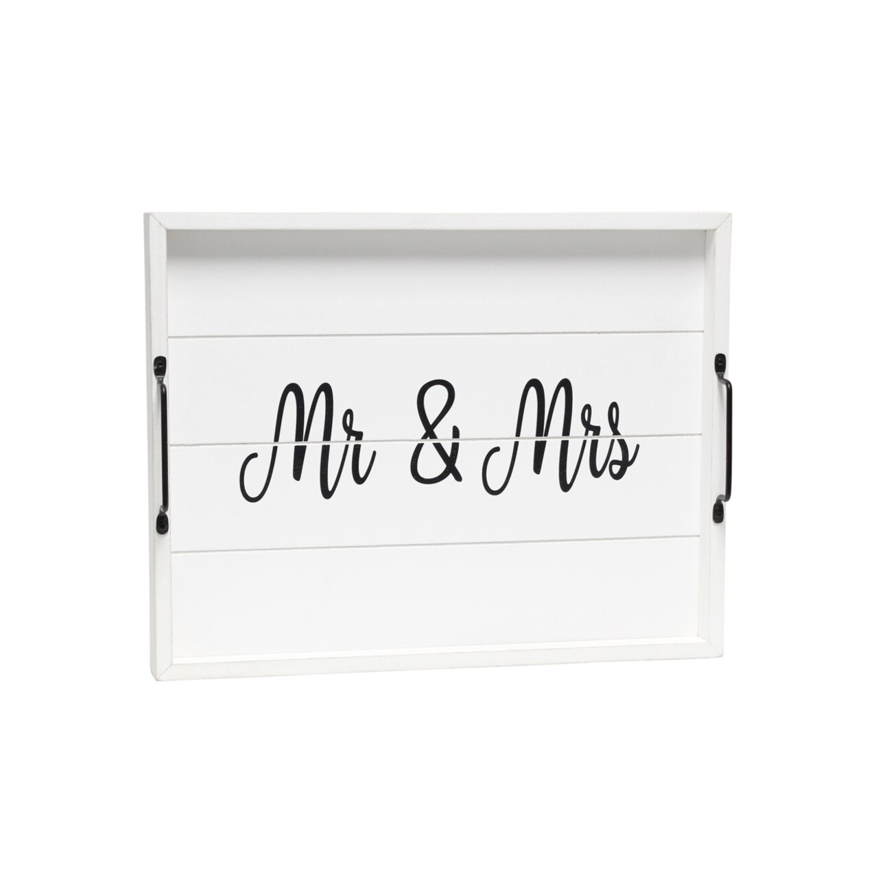 Elegant Designs Decorative Wood Serving Tray With Handles, 15.50" x 12", "Mr. and Mrs."